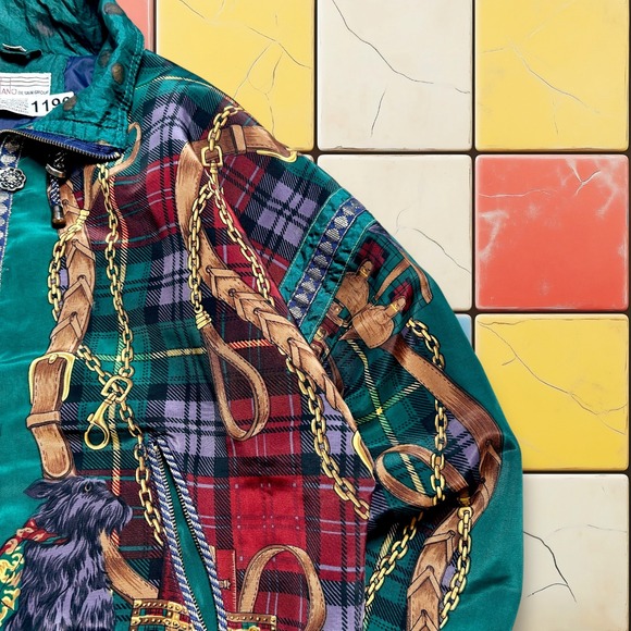 Vintage Milano Scottish Windbreaker Jacket 80s Womens M Plaid Dog Fullzip Bomber - Picture 9 of 11